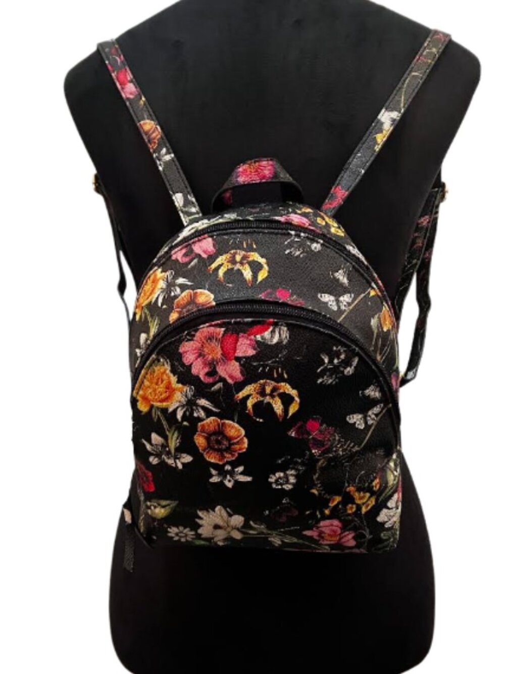 Unbranded Floral-Themed Backpack Two Compartments Matching Key Ring  Like New